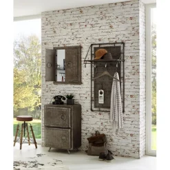 Garderobe murale en métal avec 9 crochets et rangement supplémentaire pliable anthracite