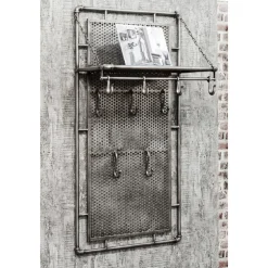 Garderobe murale en métal avec 9 crochets et rangement supplémentaire pliable anthracite