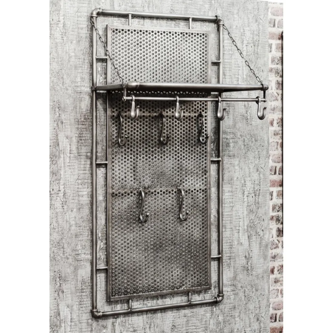 Garderobe murale en métal avec 9 crochets et rangement supplémentaire pliable anthracite