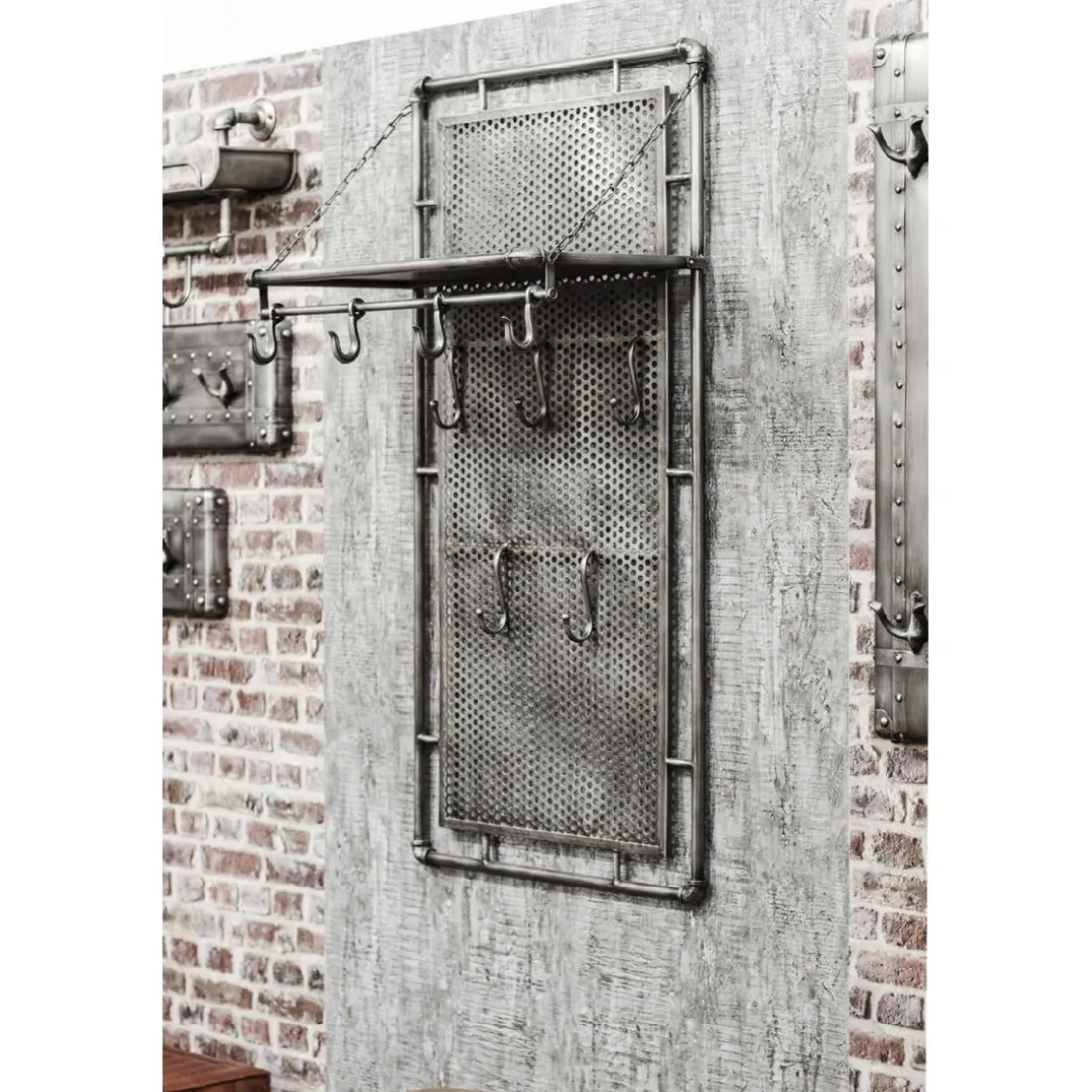 Garderobe murale en métal avec 9 crochets et rangement supplémentaire pliable anthracite