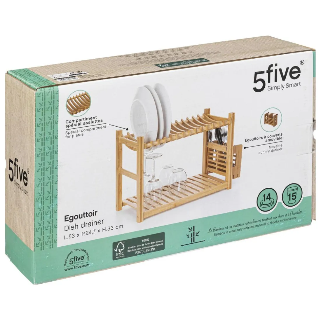 Égouttoir 2 niveaux et couverts bambou