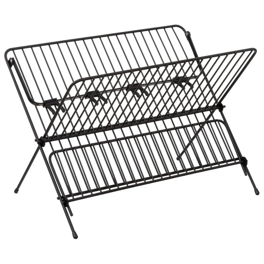 Égouttoir pliant 2 niveaux avec plateau en métal noir
