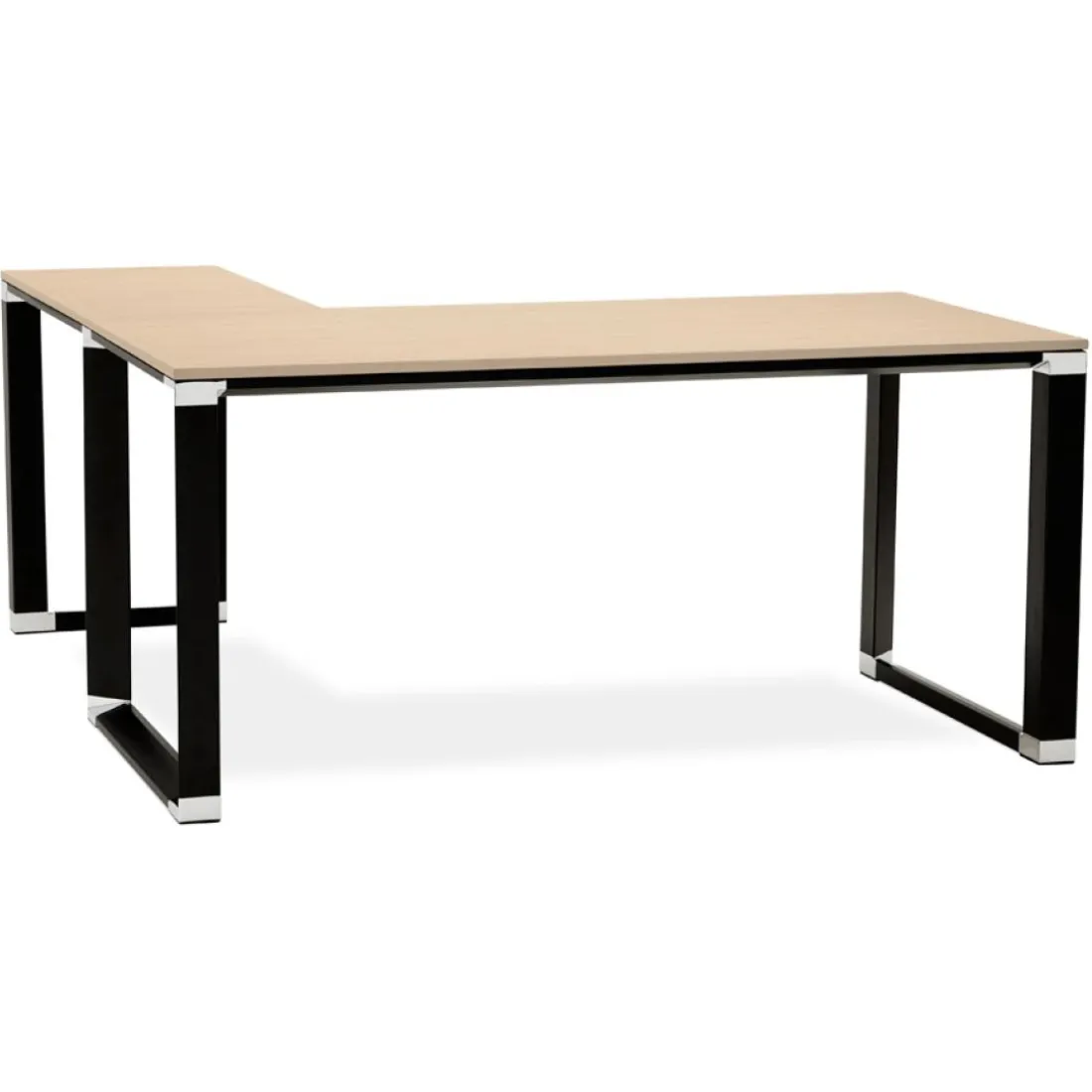 Grand bureau de direction en angle 'XLINE' en bois finition naturelle et structure noire