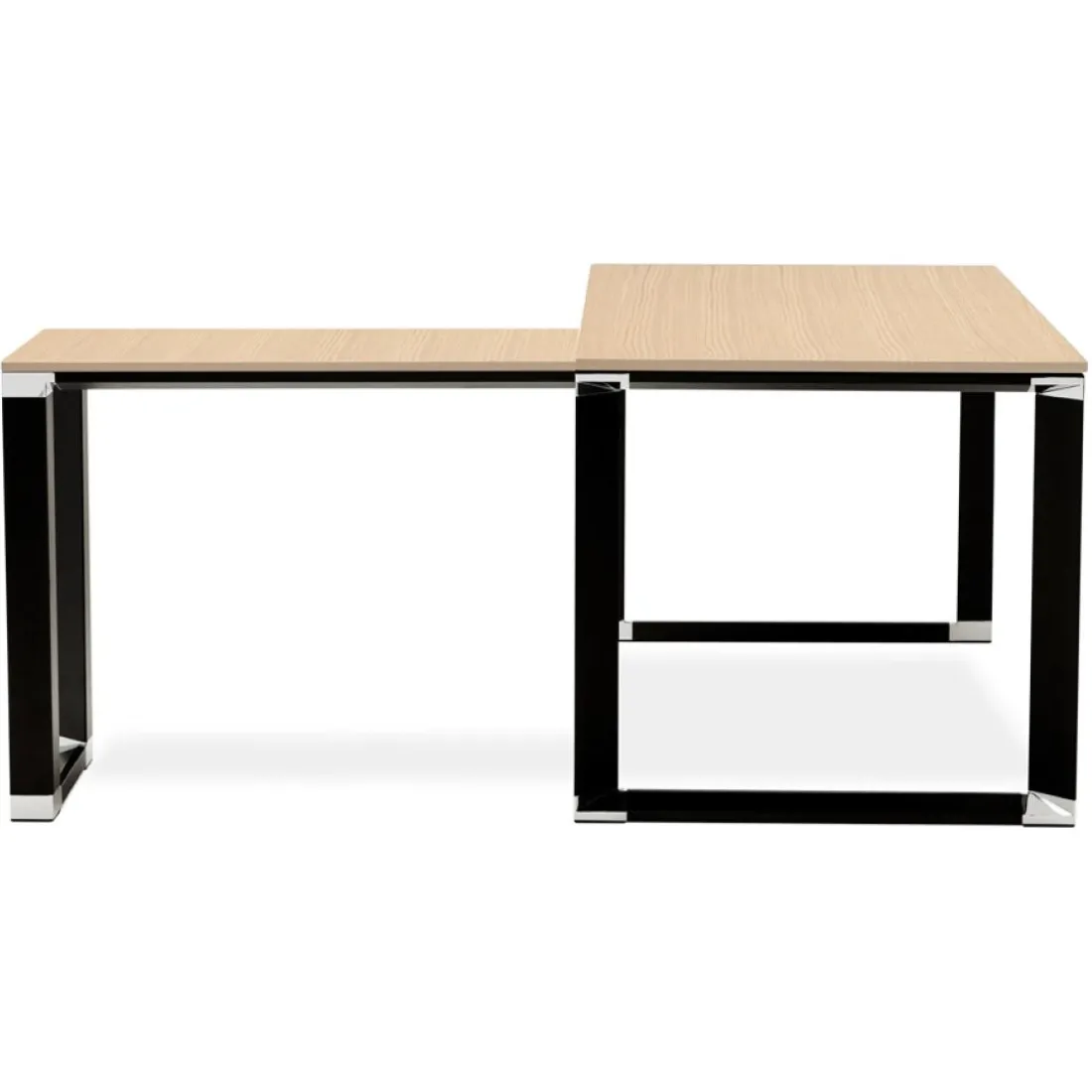 Grand bureau de direction en angle 'XLINE' en bois finition naturelle et structure noire