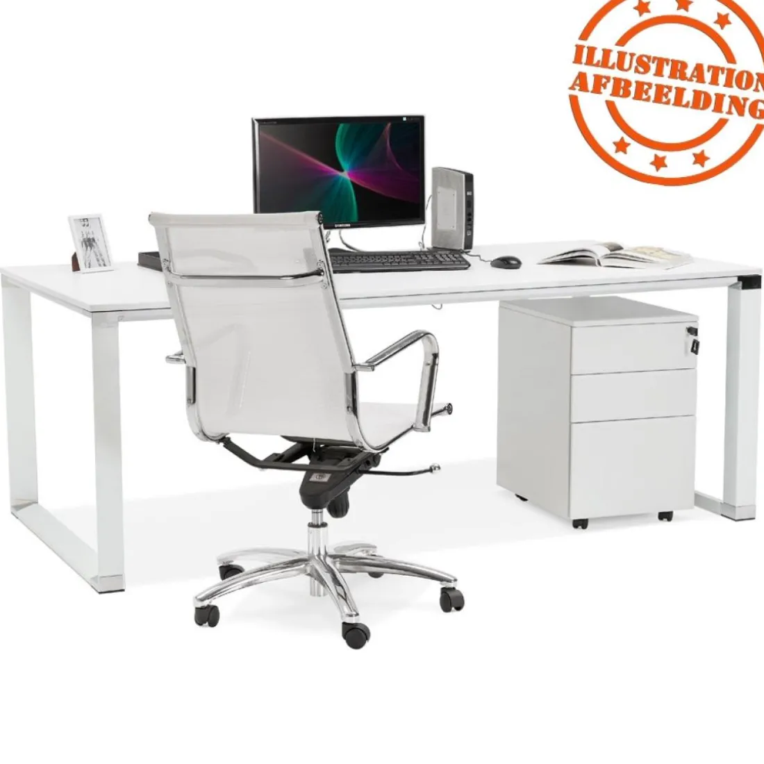 Grand bureau de direction droit 'XLINE' en bois blanc
