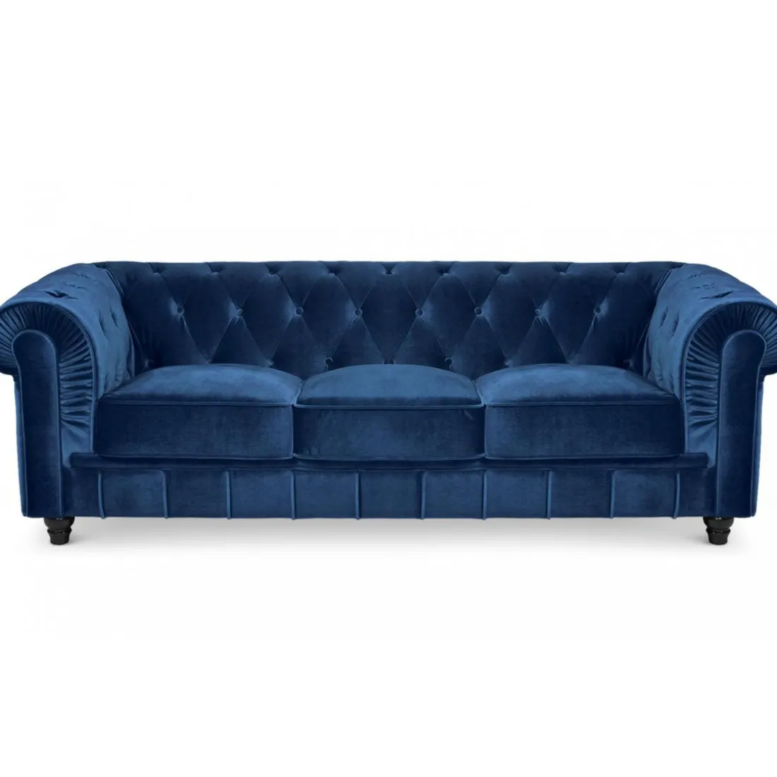 Grand Canapé Chesterfield 3 places Velours Bleu