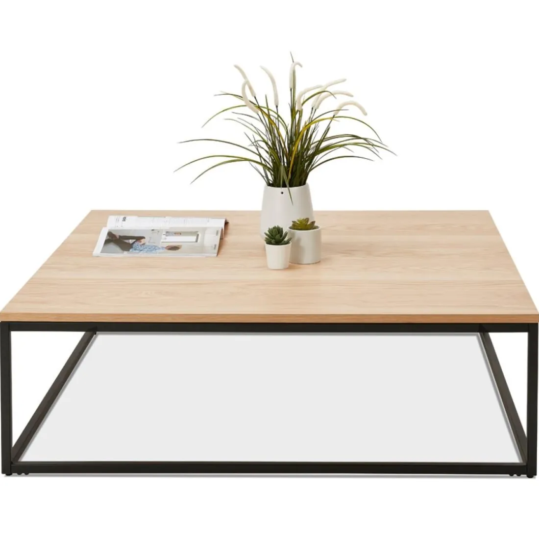 Grande table basse style industriel 'TRIBECA' en bois finition naturelle et métal noir