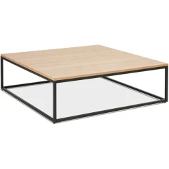 Grande table basse style industriel 'TRIBECA' en bois finition naturelle et métal noir