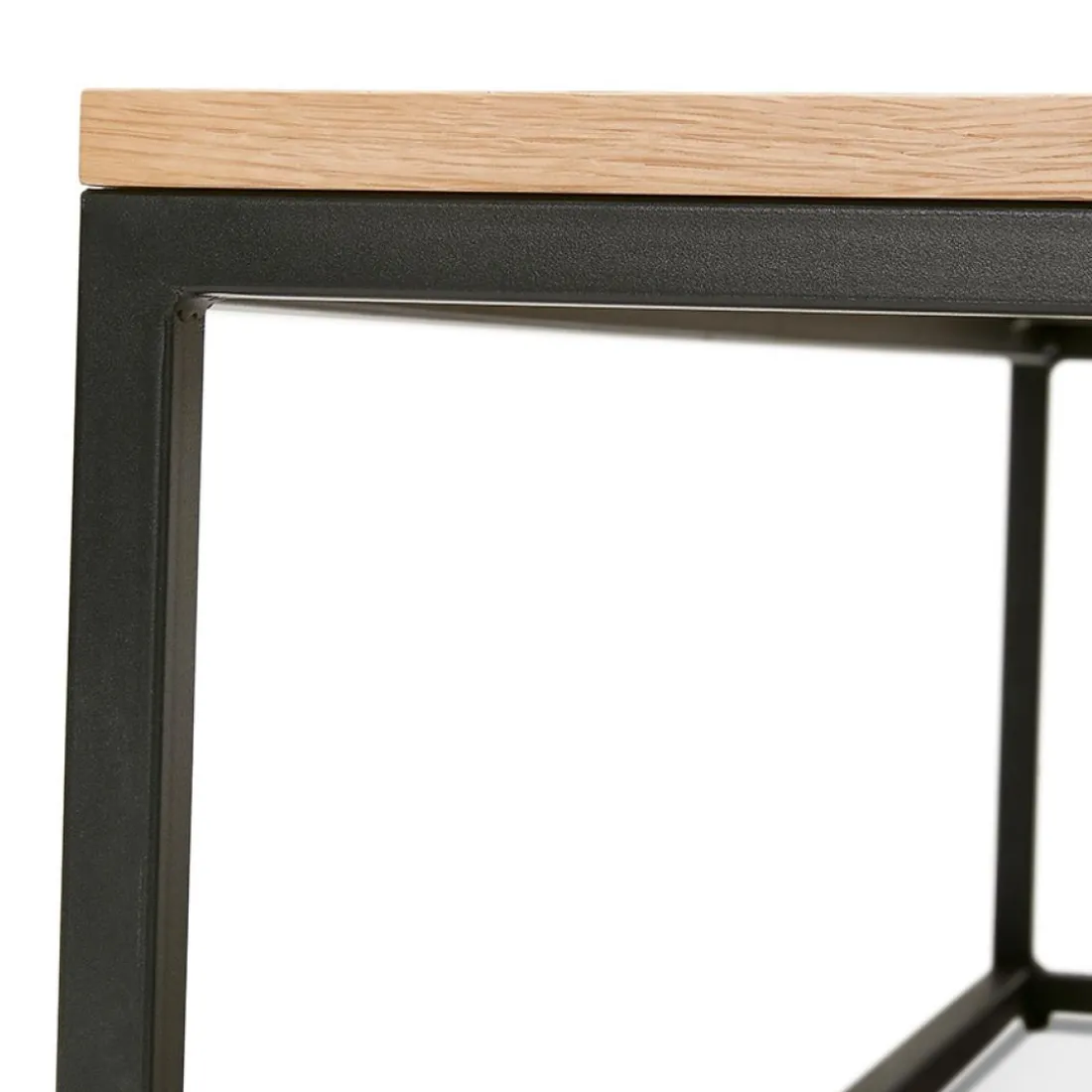 Grande table basse style industriel 'TRIBECA' en bois finition naturelle et métal noir