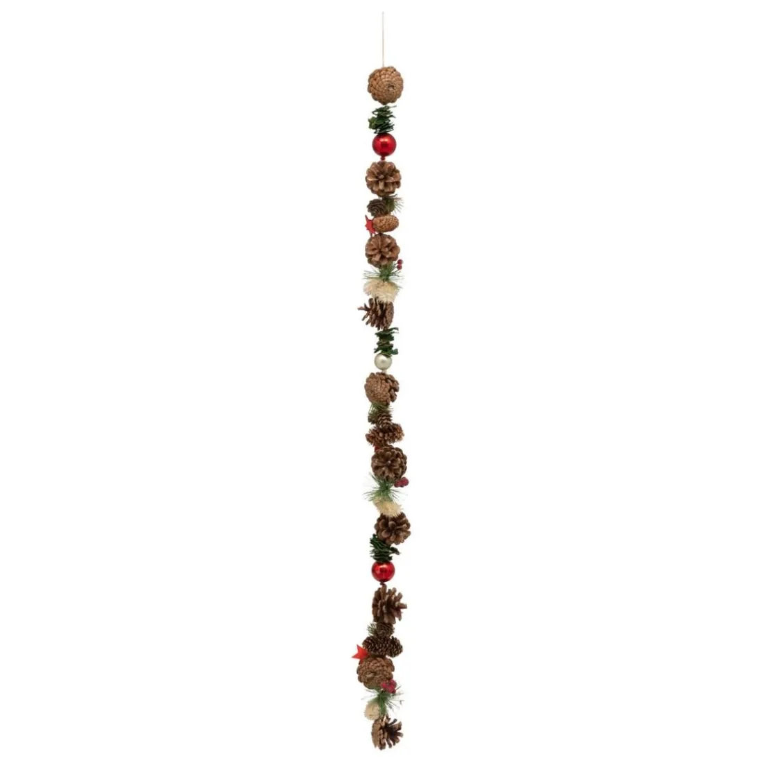 Guirlande de Noël bois pomme de pin rouge