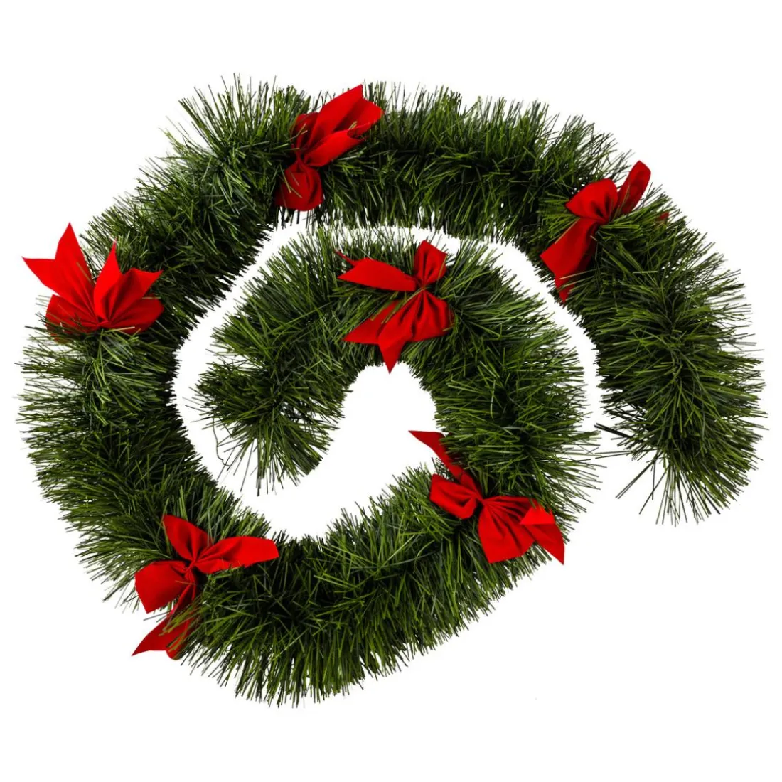 Guirlande de Noël verte noeuds rouge en plastique