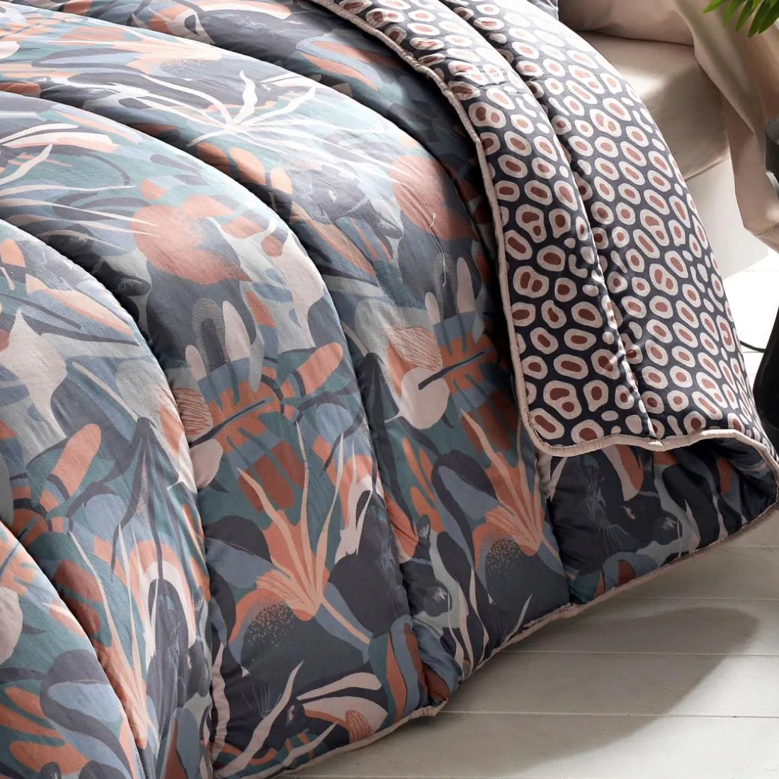 Housse de couette légère DÉCO DOUBLE FACE CO.PANTERA motif panthère bleu 200G