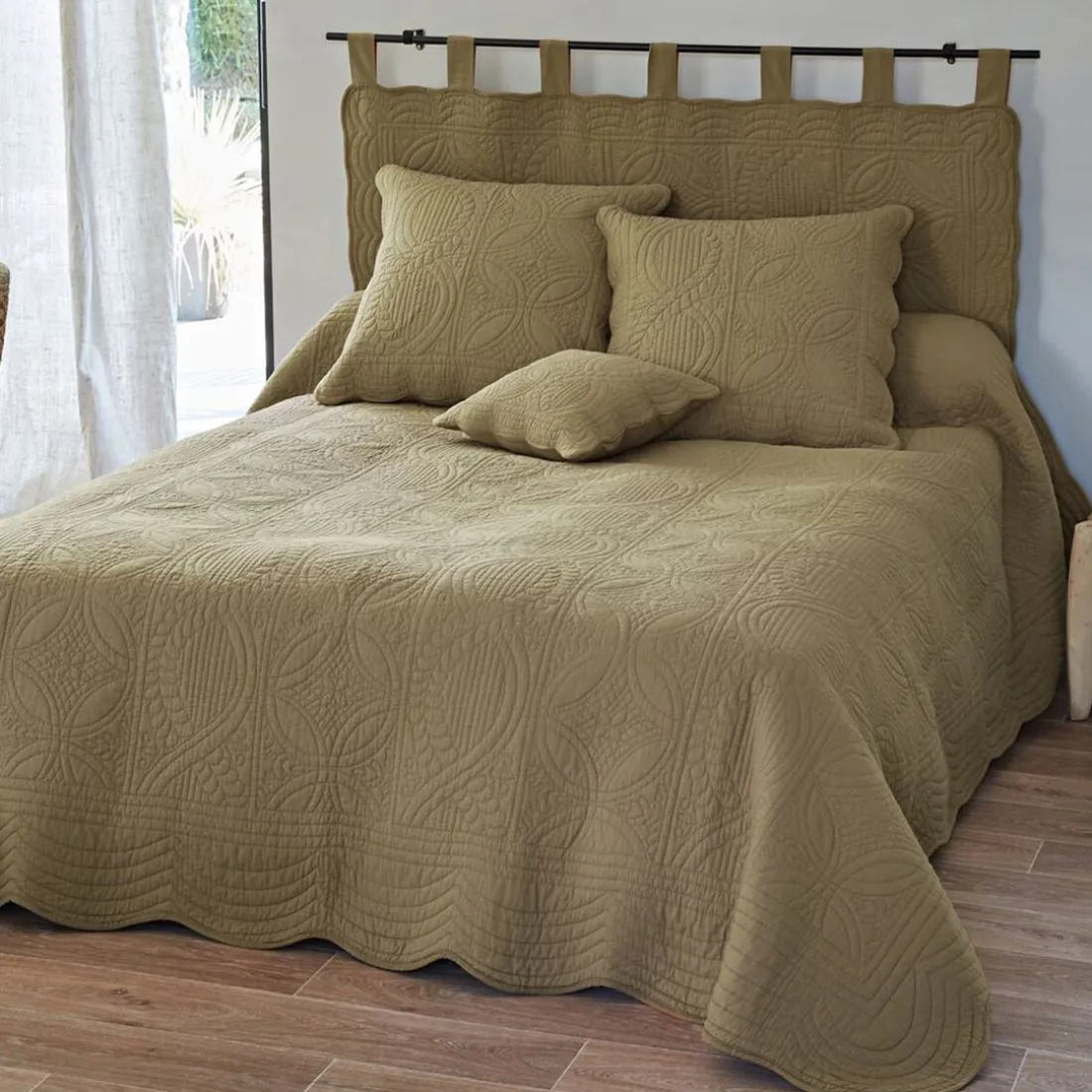 Housse d'oreiller et de coussin en boutis uni coton - Beige ficelle