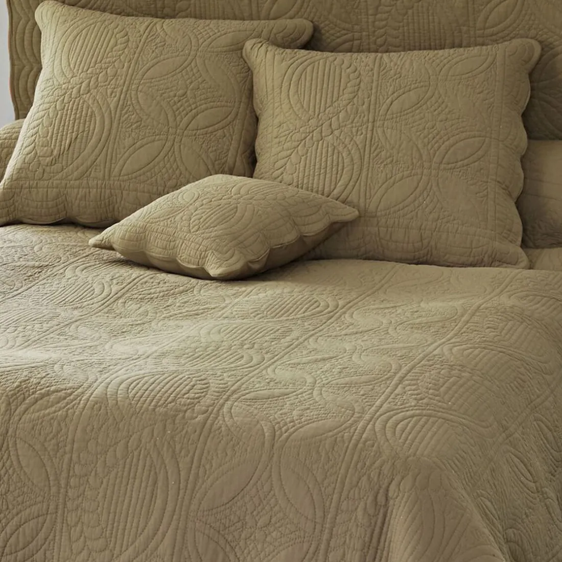 Housse d'oreiller et de coussin en boutis uni coton - Beige ficelle