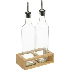 Huile / vinaigre en verre et bambou