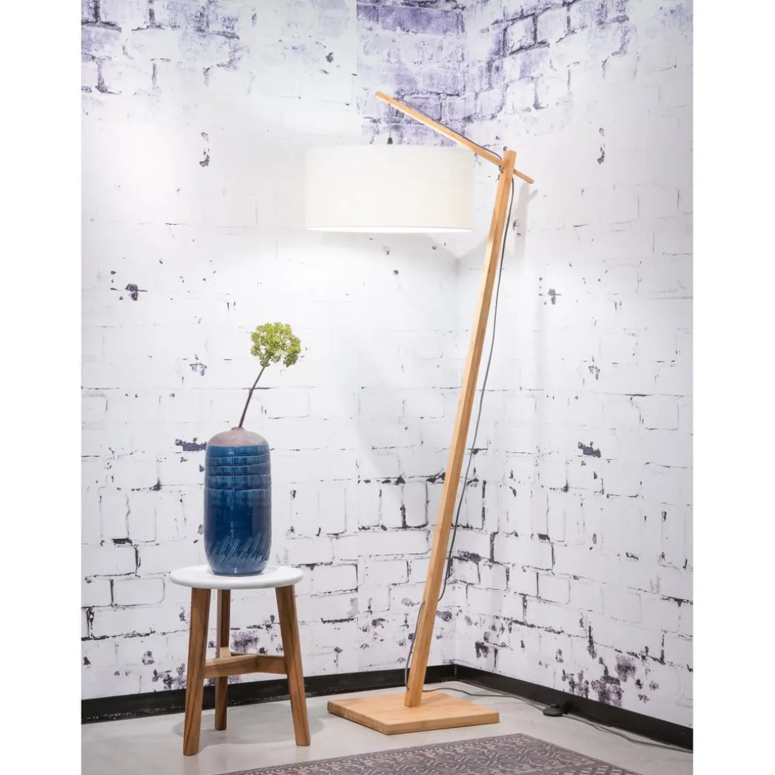 Lampadaire Abat-jour Bambou Naturel Blanc ANDES