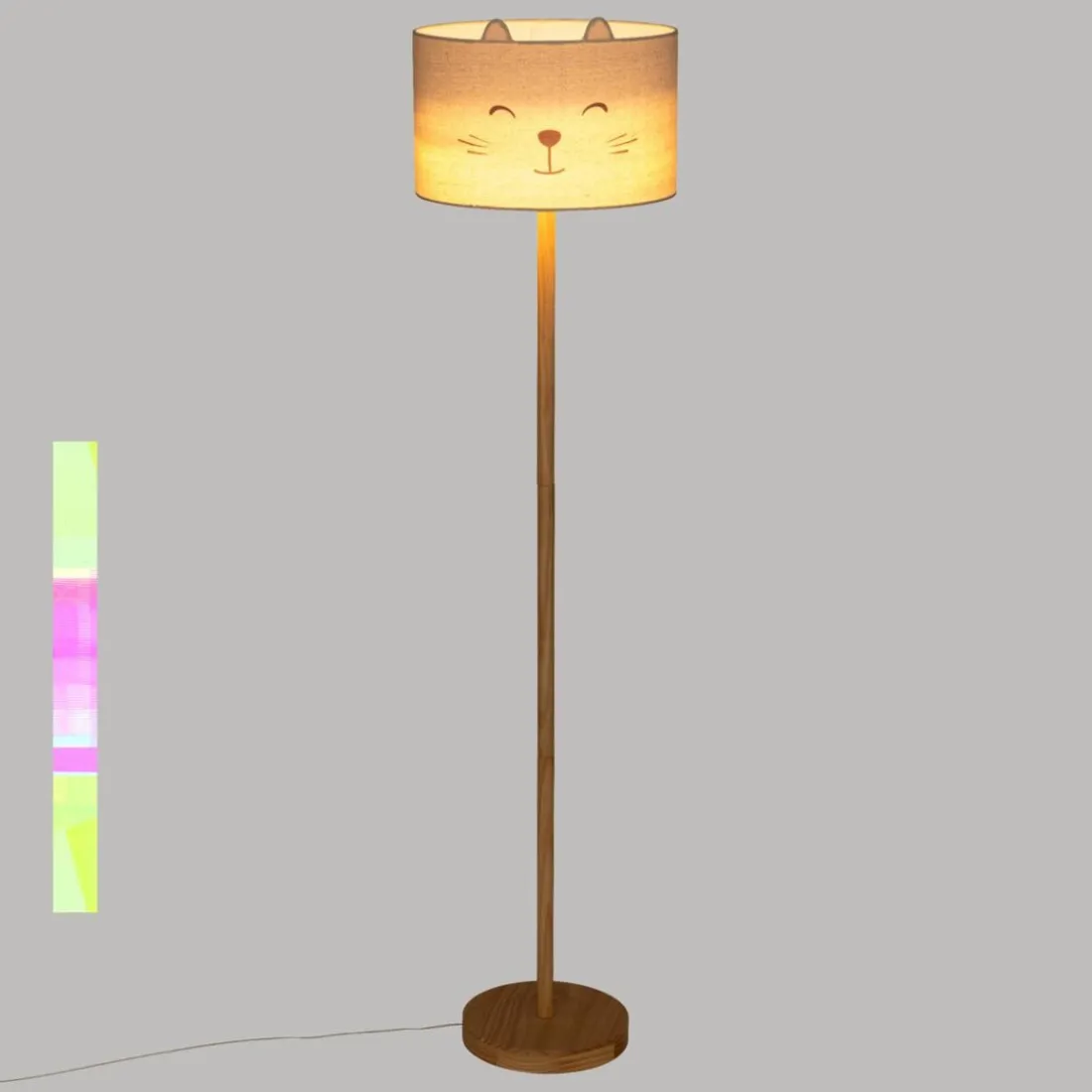 Lampadaire enfant chat en bois de pin