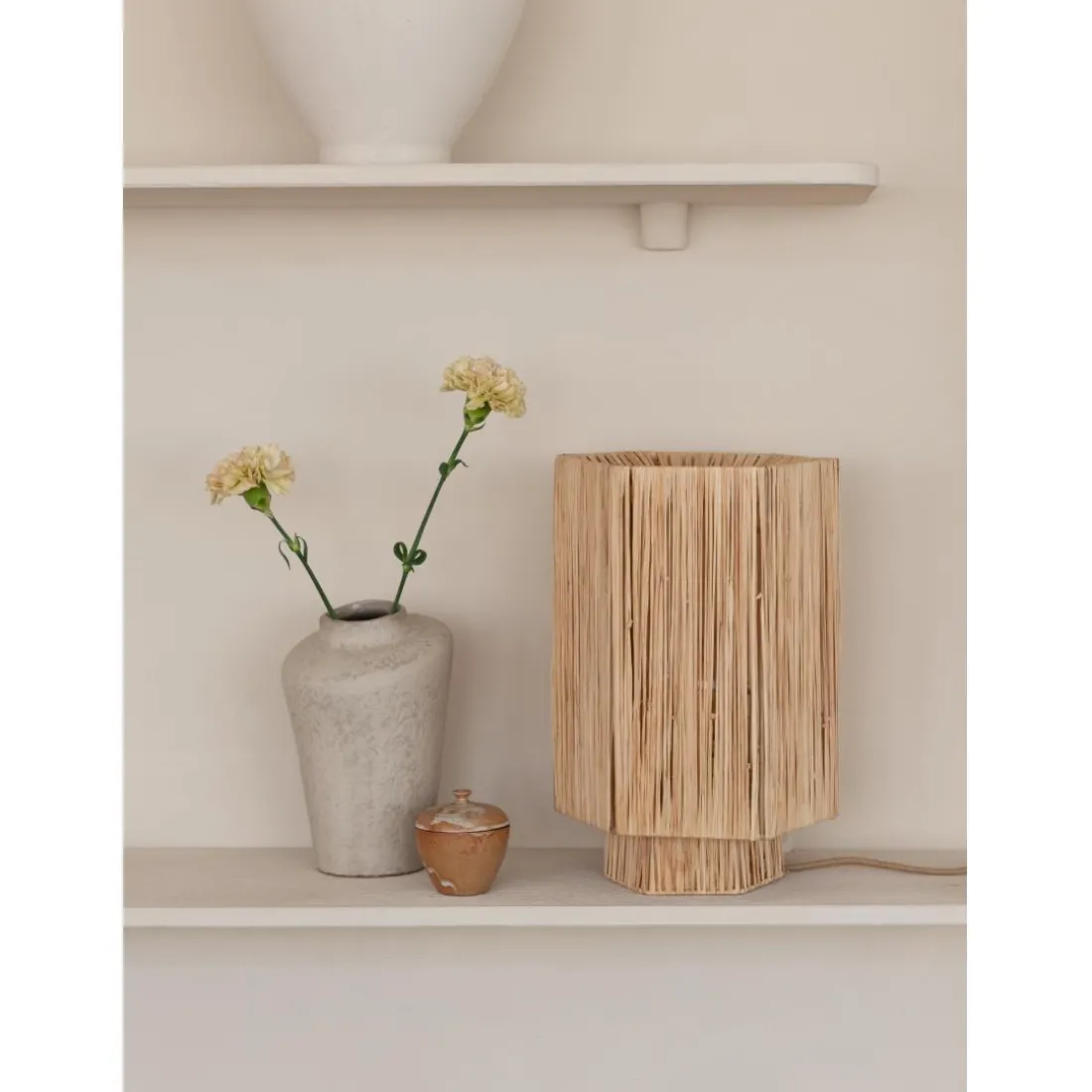 Lampe de table raphia Panama ronde octogonale naturel