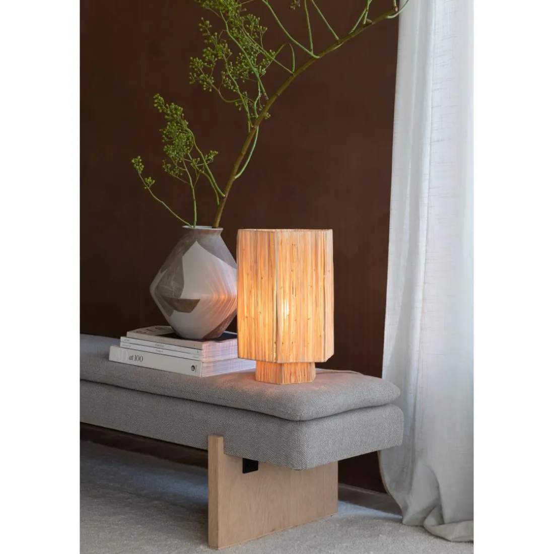 Lampe de table raphia Panama ronde octogonale naturel