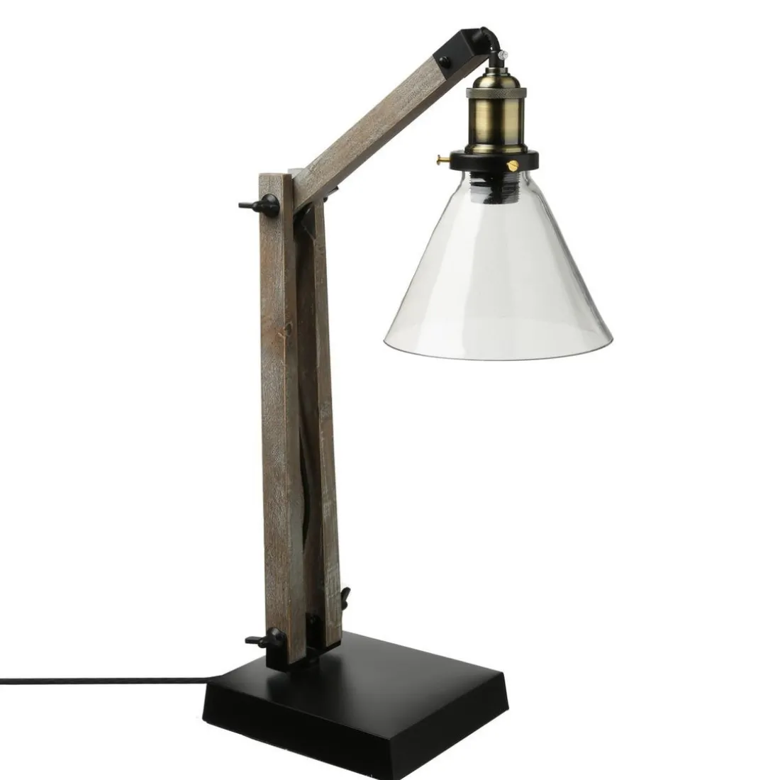 Lampe en bois/métal et abat-jour en verre