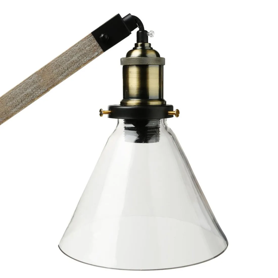 Lampe en bois/métal et abat-jour en verre