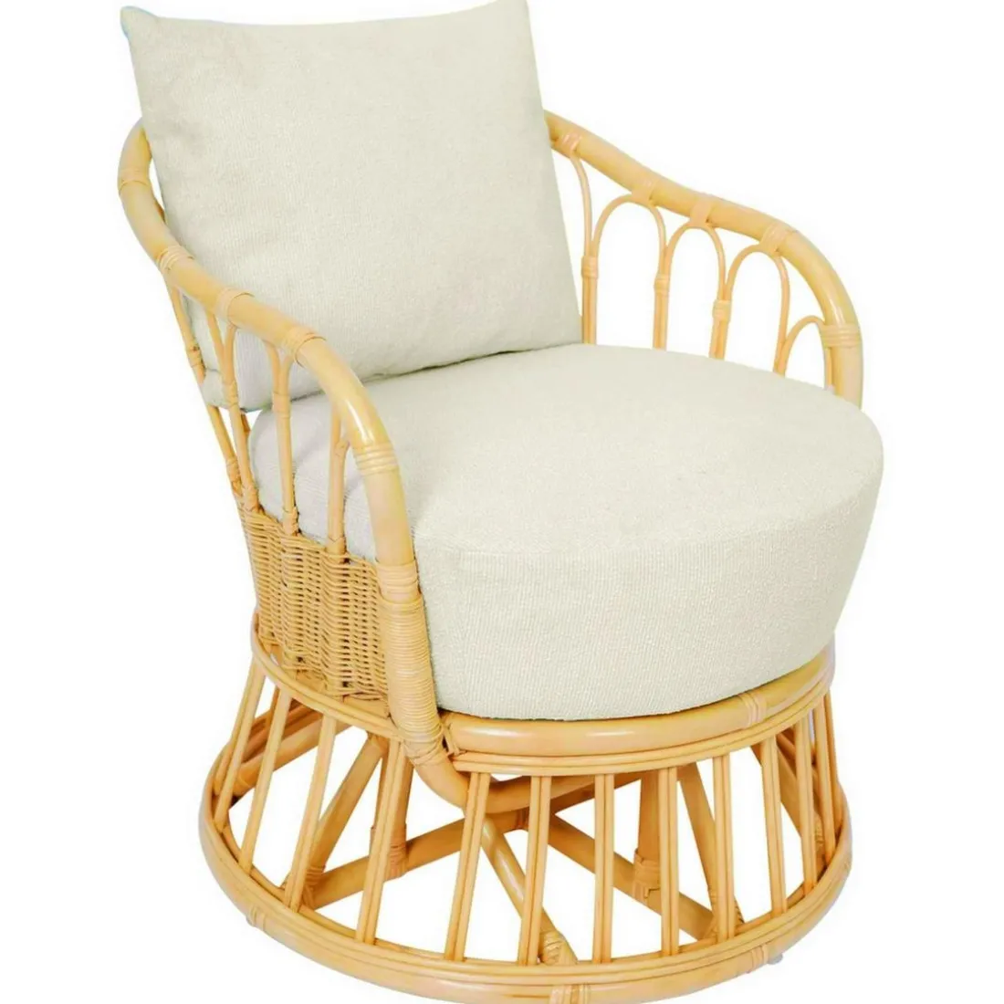 Le Fauteuil PALOPO design scandinave épuré assise en rotin naturel et tissu etanche