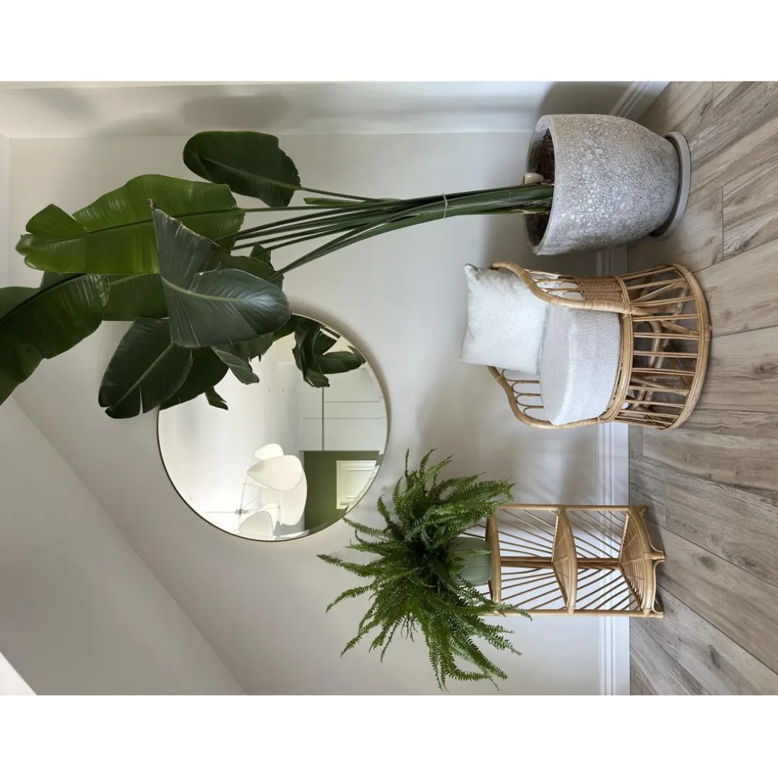 Le Fauteuil PALOPO design scandinave épuré assise en rotin naturel et tissu etanche