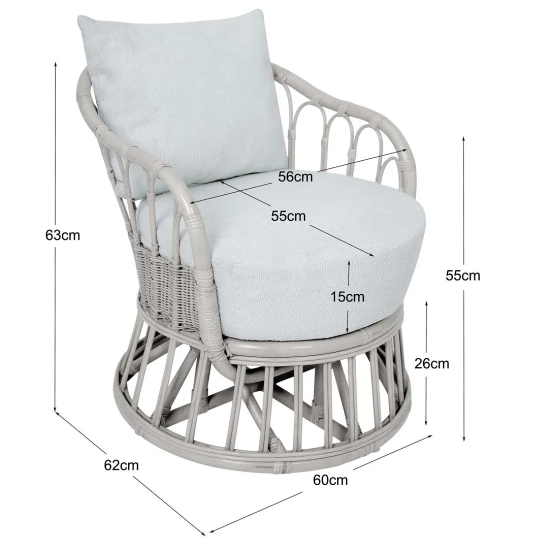 Le Fauteuil PALOPO design scandinave épuré assise en rotin naturel et tissu etanche