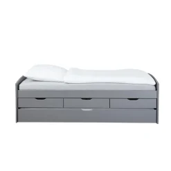 Lit à rangement 90 x 200 cm Pin Massif Gris