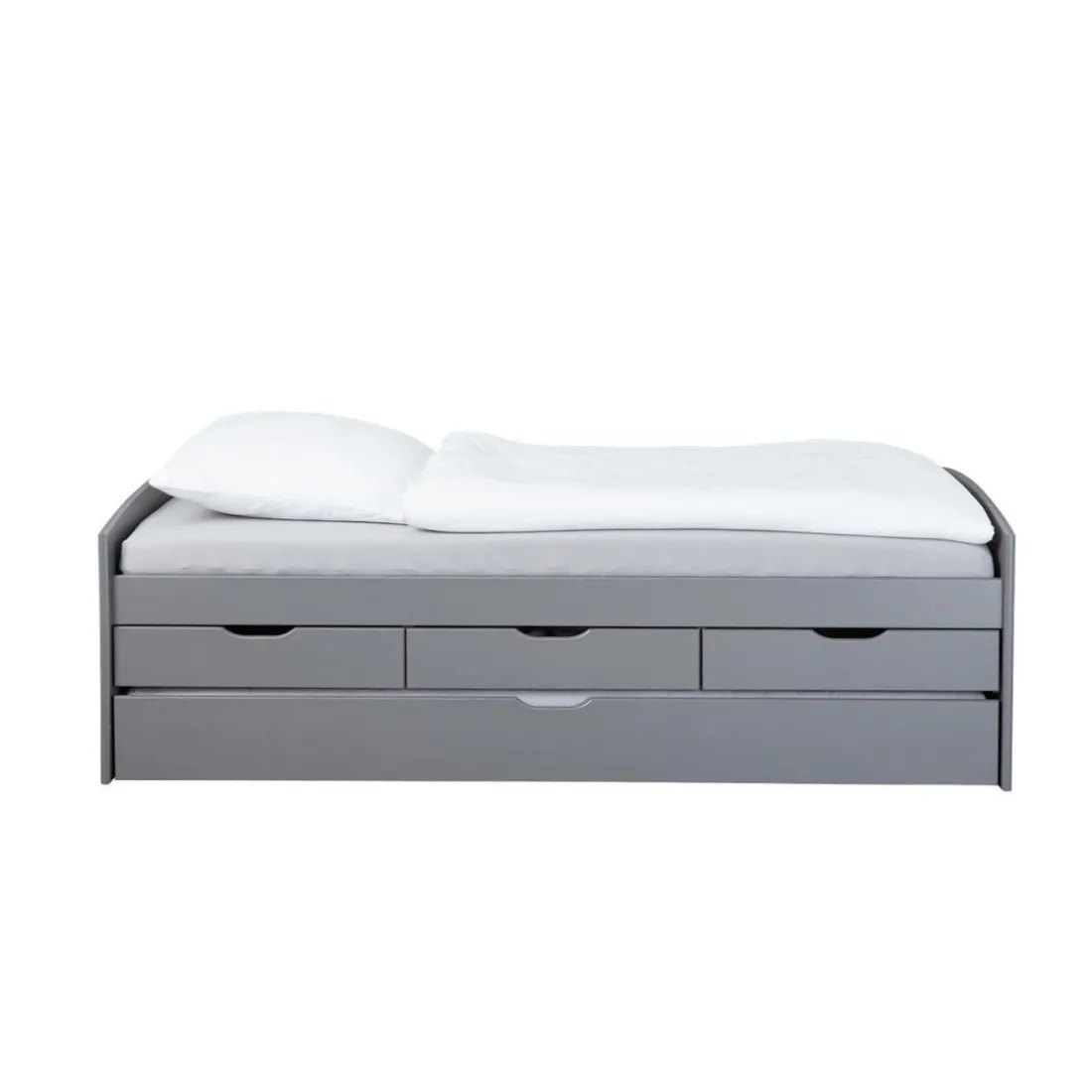 Lit à rangement 90 x 200 cm Pin Massif Gris