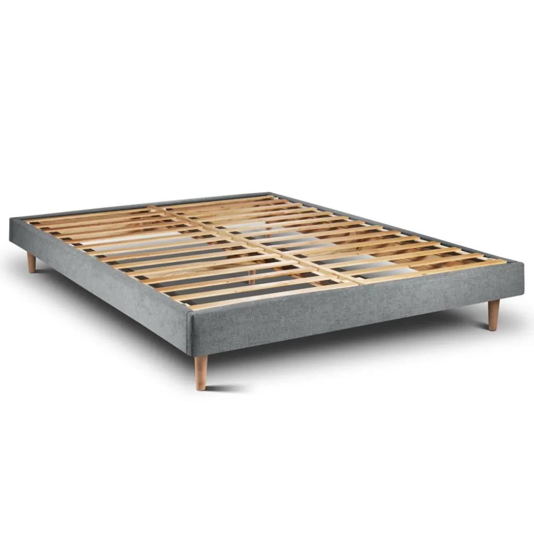 Lit avec tête de lit capitonnee tissu et sommier kit gris anthracite