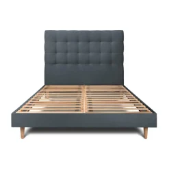 Lit avec tête de lit capitonnee velours et sommier kit gris anthracite