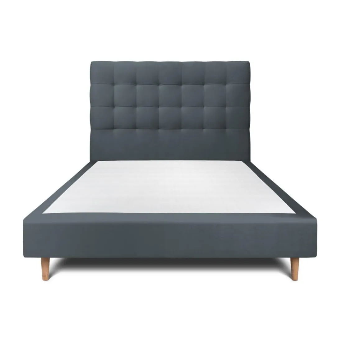 Lit avec tête de lit capitonnee velours et sommier tapissier gris anthracite