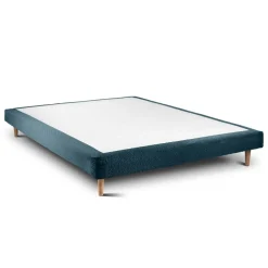Lit avec tête de lit capitonnee bouclette et sommier tapissier Bleu