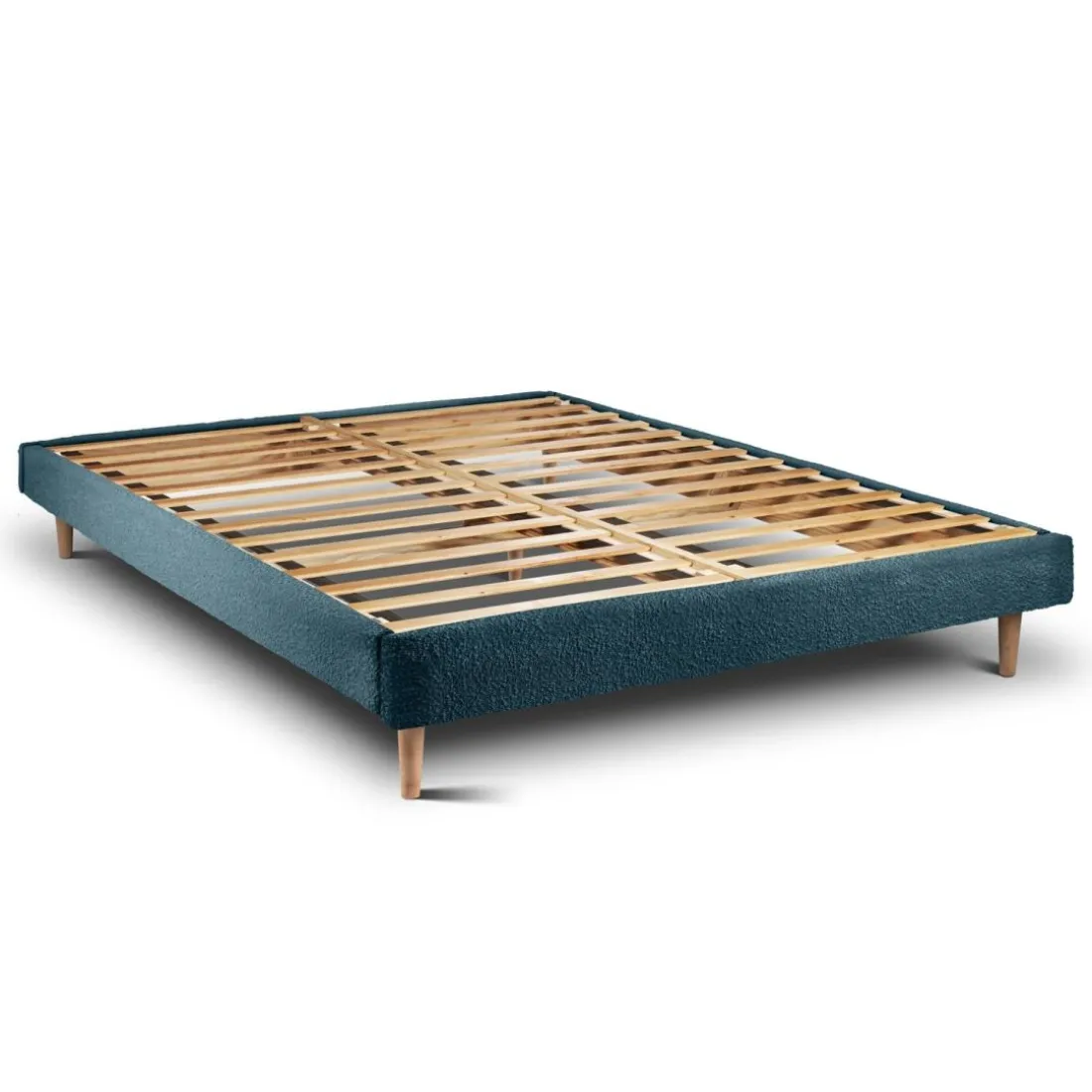 Lit avec tête de lit lignes bouclette et sommier kit Bleu