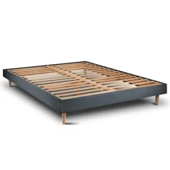 Lit avec tête de lit lignes velours et sommier kit gris anthracite