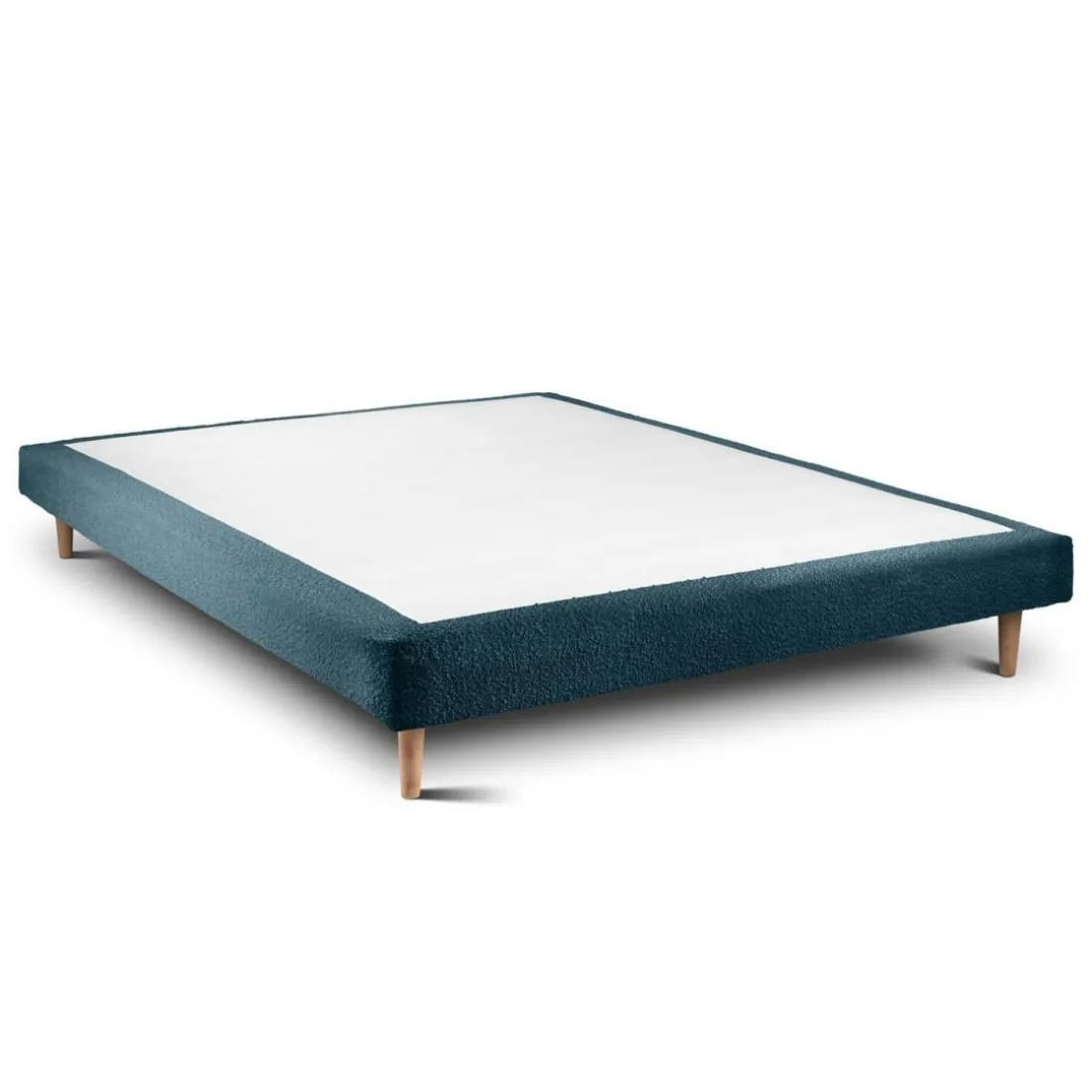 Lit avec tête de lit lignes bouclette et sommier tapissier Bleu