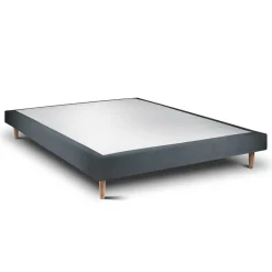 Lit avec tête de lit tapissier velours et sommier tapissier gris anthracite