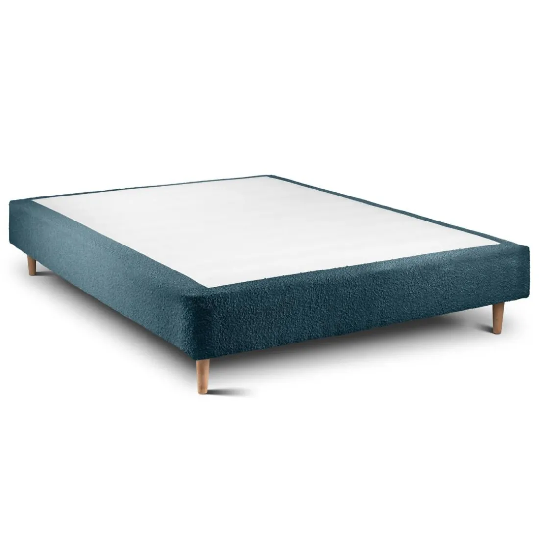 Lit avec tête de lit tapissier bouclette et sommier Bleu