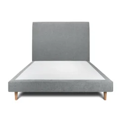 Lit avec tête de lit tapissier tissu et sommier tapissier gris anthracite