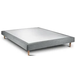 Lit avec tête de lit tapissier tissu et sommier tapissier gris anthracite