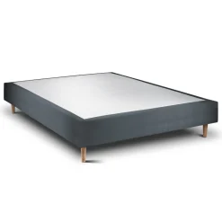 Lit avec tête de lit velours et sommier tapissier gris anthracite