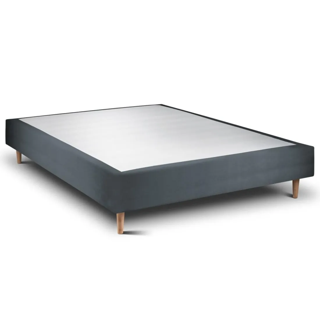 Lit avec tête de lit velours et sommier tapissier gris anthracite