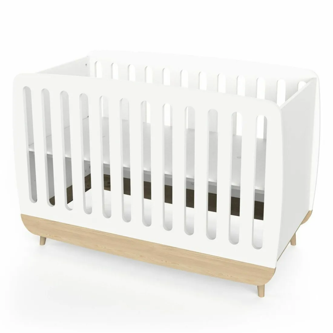 Lit Bébé FIRMIANA blanc et pin naturel