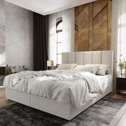 Lit boxspring avec matelas et sur-matelas inclus MERIL 140x200cm Tissu Beige