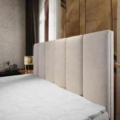 Lit boxspring avec matelas et sur-matelas inclus MERIL 140x200cm Tissu Beige