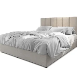 Lit boxspring avec matelas et sur-matelas inclus MERIL 180x220cm Tissu Beige