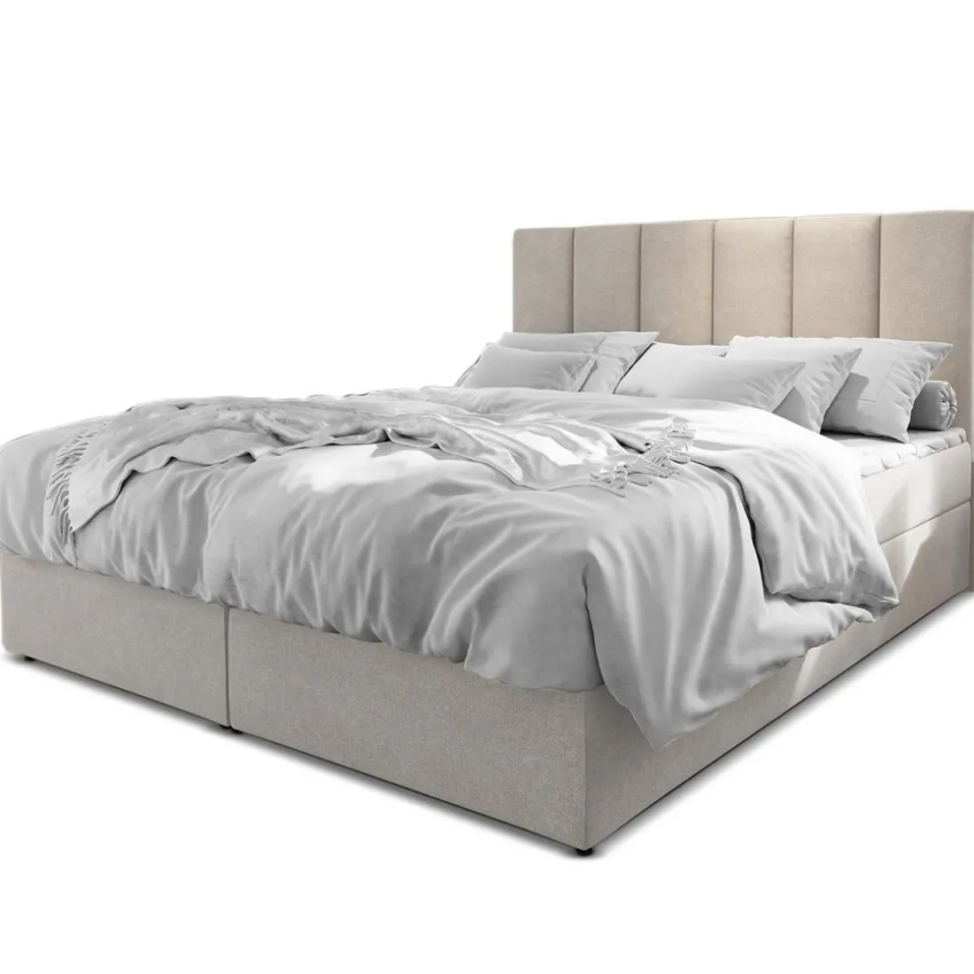 Lit boxspring avec matelas et sur-matelas inclus MERIL 180x220cm Tissu Beige