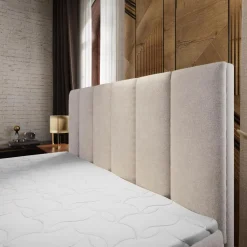 Lit boxspring avec matelas et sur-matelas inclus MERIL 180x220cm Tissu Beige