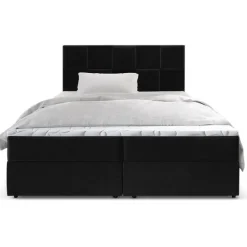 Lit boxspring avec matelas et sur-matelas inclus PRATA 180x220cm Velours Noir